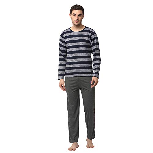 Image of Mack Jonney Men Cotton Blend Relaxed Night Suit Co-Ord Set with Round Neck Full Sleeve T-Shirt and Track Pant-Vj-Mns-Ttp-Group27