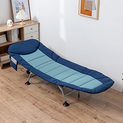 Abocofur Folding Portable Camping Cot For Adults 500Lbs, Utility Adjustable Sleeping Bed With Strong Steel Frame And 600D Oxford Fabric, Indoor&Outdoor Recliner For Travel, Office, Navy&Mint Green #TOP1