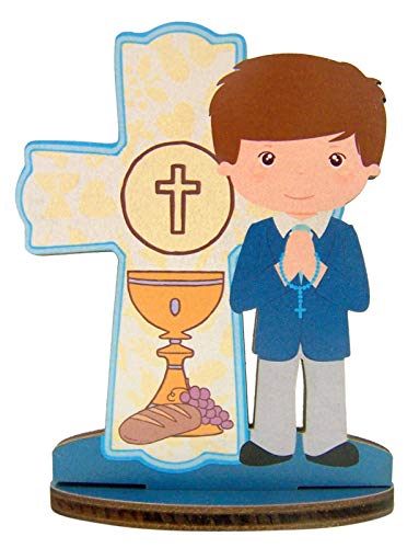 First Communion Cross Standing Cross Statue, 3 3/4 Inch (Blue)