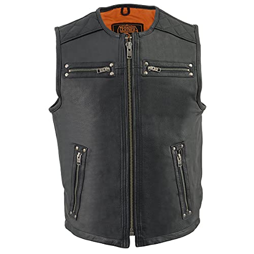 Image of Milwaukee Leather MLM3550 Men's Black Zipper Front Long Length Leather Vest - Large