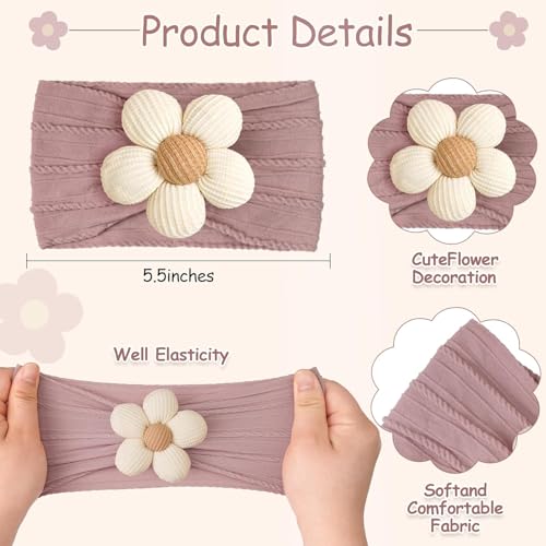 Image of 4 Pcs Baby Flower Headbands Nylon Head Bands Soft Elastics Stretchy Cute Warm Hairbands Hair Bow Accessories for Girls Newborn Infant Toddler Kids Baby Essential Products Handmade 4 Set