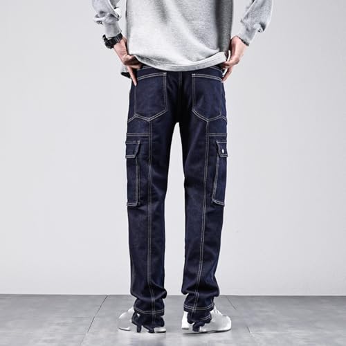 Jeans Pants Trouser Denim High Street Workwear Men's Blue Logging Multi Bag Heavy-Duty Functional Wide Leg3
