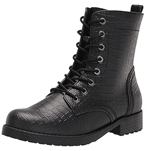 Amazon Essentials Women’s Lace-Up Combat Boot, Black Crocodile Print, 8