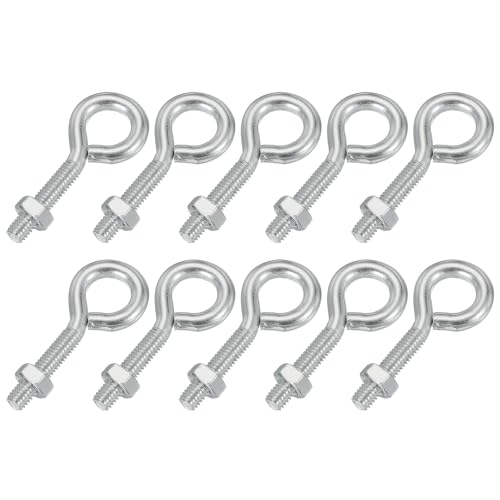 Image of PATIKIL M6x30mm Eye Bolts, 10 Pcs Carbon Steel Threaded Eyebolt Eye Hooks Screws with Nut for Hanging or Securing Cables Silver