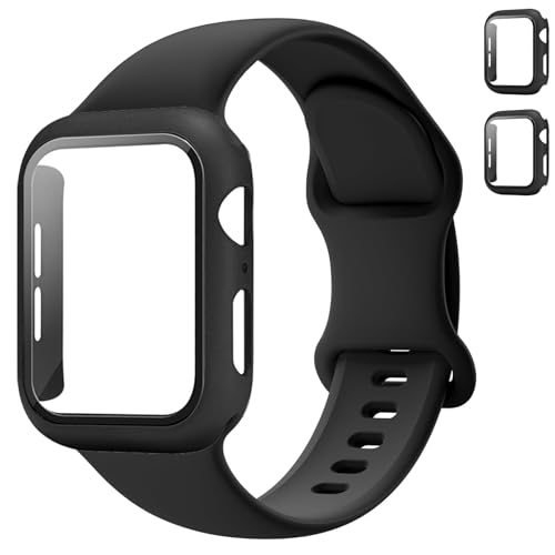 Sport Band and Case for Apple Watch Band 44mm 45mm 46mm 42mm 40mm 41mm 38mm iWatch Bands for Women/Men,Silicone Waterproof Strap with Cover Combo for Apple watch Series 10 9 8 7 6 5 4 3 SE Ultra/2 49mm