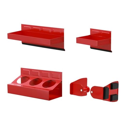 Mayouko Magnetic Toolbox Shelf & Tray Set, 4-Piece Tool Box Cabinet Side Shelf Storage, Workshop, Spray Can & Tissue Holder, Red