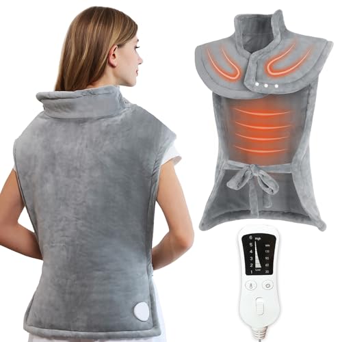 Electric Heating Pad for Back Neck Shoulders Pain Relief, 6 Heat Levels/Auto Shut-Off, 24