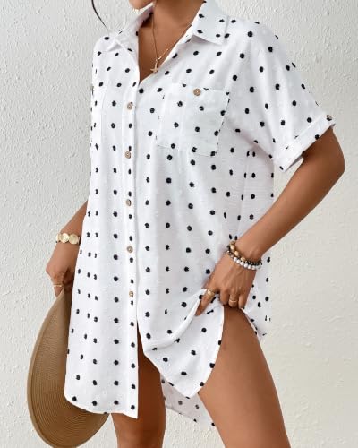 Image of Bsubseach Swimsuit Coverup for Women Swiss Dot Beach Cover Ups Shirt Dress