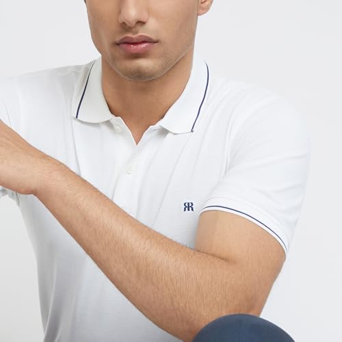 Image of Raymond Men's Modern Fit Solid Pattern Pure Cotton Polo Neck Half Sleeve Casual T-Shirt