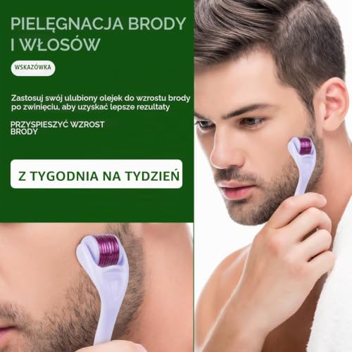 URAQT Derma Roller, Wałek do pielęgnacji brody, Wałek z mikroigłami Titanium 540 dla mężczyzn i kobiet, Wałek z mikroigłami do stymulacji wzrostu włosów, Pielęgnacja skóry twarzy, Przeciwzmarszczkowy efekt starzenia, Usuwanie blizn