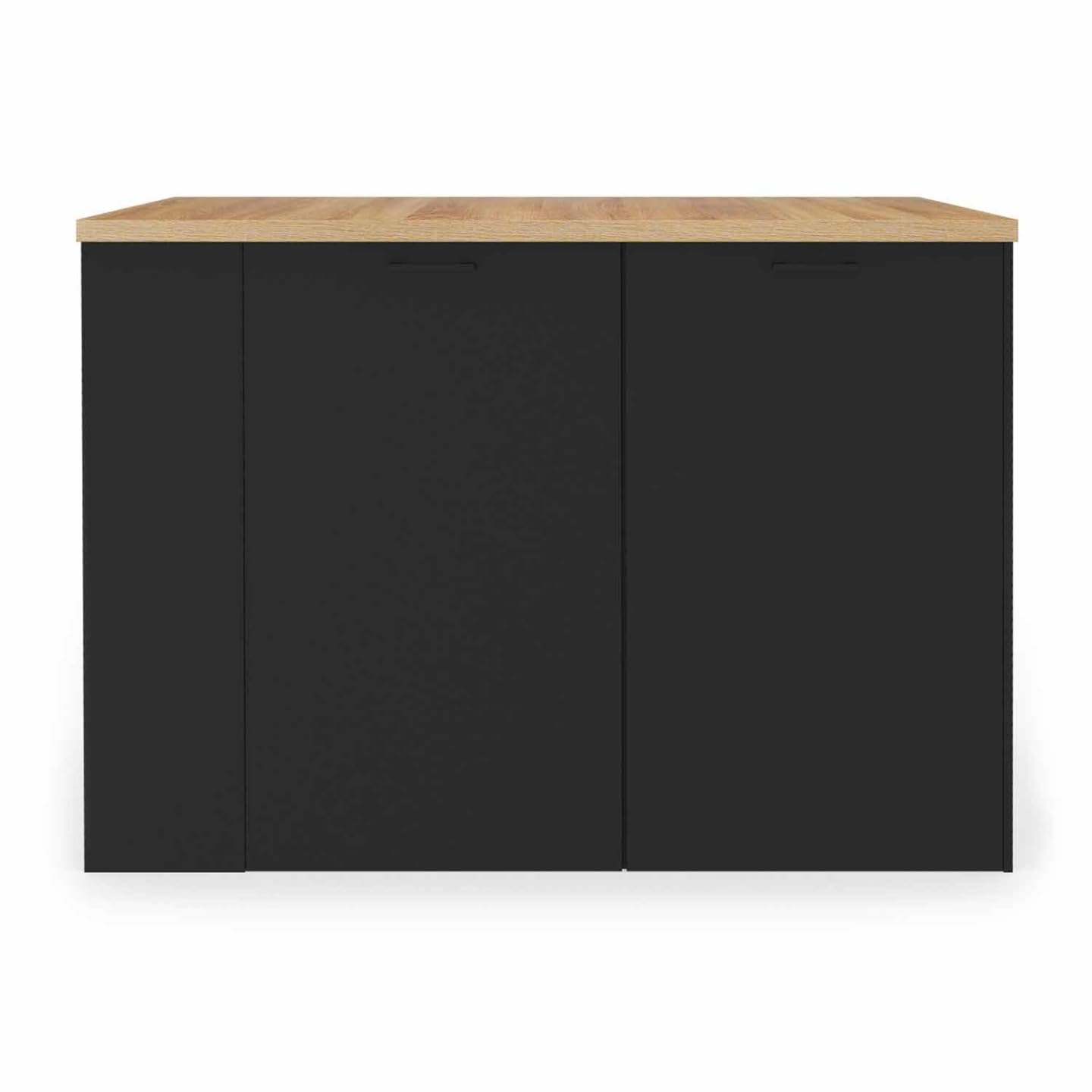 IDMarket - Ilot central TIBO 120 cm bois noir avec plan de travail façon hêtre
