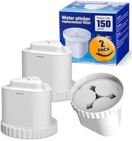 Pitcher Water Filter Replacement, Compatible with Epic Pure Water Pitcher or Dispenser | BPA Free. Removes Fluoride, Chlorine, Lead, Odors, Also Fit Seychelle and Aquagear Water Pitcher, 2-Pack