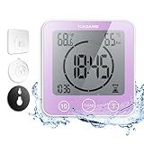 KADAMS Digital Bathroom Shower Kitchen Wall Clock Timer with Alarm, Waterproof for Water Spray, Touch Screen Timer, Temperature Humidity, Suction Cup Hanging Hole Stand - Purple