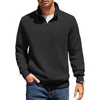 COOFANDY Sweatshirts for Men Quarter Zip Sweatshirt Regular Fit Winter Sweater Polo Long Sleeve T-shirt Top Quarter-Zip Pullover with Pocket Black XL