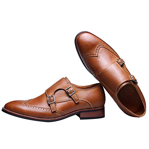 Image of Men's Smart Monk Brogues Genuine Leather Wooden Heel Formal Dress Shoes