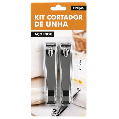 Kit com 2 Cortadores de Unha Aço Inox Grande 7,5cm