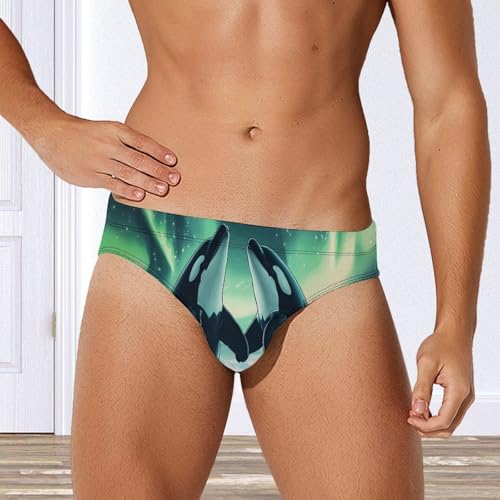 Orcas Killer Whale Northern Light Mens Swim Briefs Sexy Bikini Swimwear Bathing Suits Trunks4