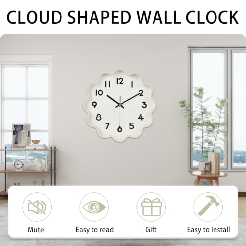 Image of HZDHCLH Wall Clocks Battery Operated 12 Inch Cloud Shaped Wall Clock Silent Non Ticking Modern Decorative Clock with 3D Numbers for Bedroom Living Room Nursery Classroom White