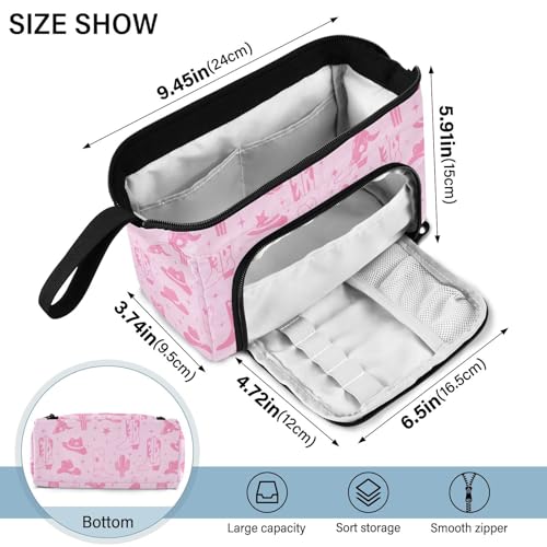 Image of Western Cowboy Pink Pencil Case Pouch Big Capacity Pencil Bag Box Organizer Pen Case Pencil Pouch Aesthetic with Handle for Teen Girls Boy College Women School