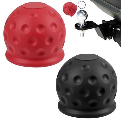 Adiwo 2PC Trailer Hitch Ball Cover 50mm Universal Rubber Ball Cover Soft Tow Bar Protector Anti-Slip Abrasion-Resistant Dustproof Corrosion-Resistant for Trailer Caravan Truck Car Black+Red