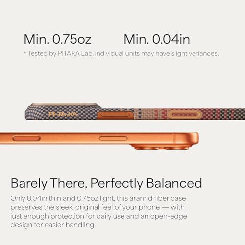 Image of Pitaka Thin Light iPhone 17 Pro 6.3 inch Case Cover with Camera Control Button, MagSafe Compatible, Ultra-Slim Case with Caseless Touch Feeling, 600D Aramid Fiber Woven (Sunset)