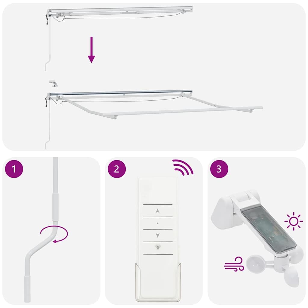 Marco de toldo blanco de aluminio 3 x 2,5 m, extensible con manivela para balcón, terraza, jardín, protección solar, privacidad y uso exterior resistente a la intemperie