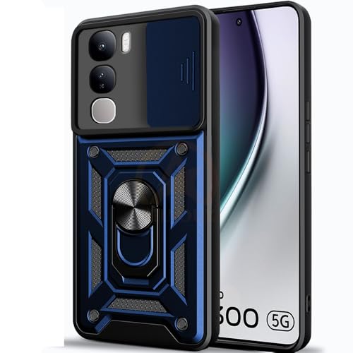 Image of Armor Bumper Back Cover Case for Vivo Y300 5G | Rotating Camera Cover, Ring Holder & Kickstand | Heavy Duty & 360 Degree Protection Vivo Y300 5G Back Cover (Blue)