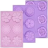 AIDOIT 3 Pack Silicone Soap Molds, 6 Cavity Silicone Flower Soap Mold DIY Soap Molds for Soap Making