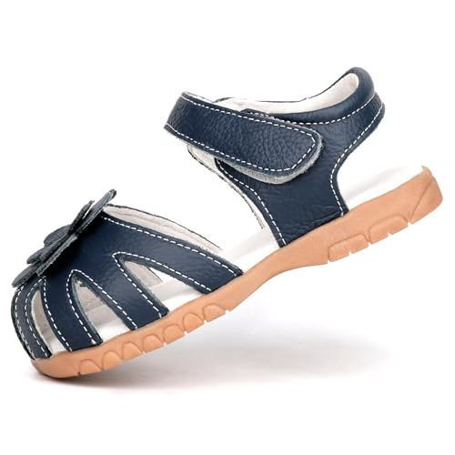 image for Femizee Girls Genuine Leather Soft Closed Toe Princess Flat Shoes Summ