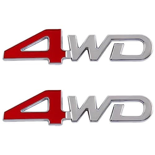 Image of 2pcs 4WD Emblem Badge 3D Letter Metal Aluminum Alloy Fender Side Panel Car Sticker Replacement for All Wheel Drive Off Road SUV Auto Truck (Red Silver)