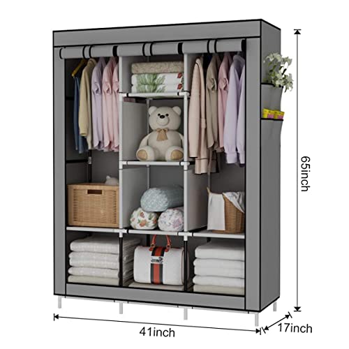 Guarda Roupa Dobrável Guarda Roupa Casal 3 Portas Suportar o Peso:50KG 130·45·170 CM Cor:Cinza