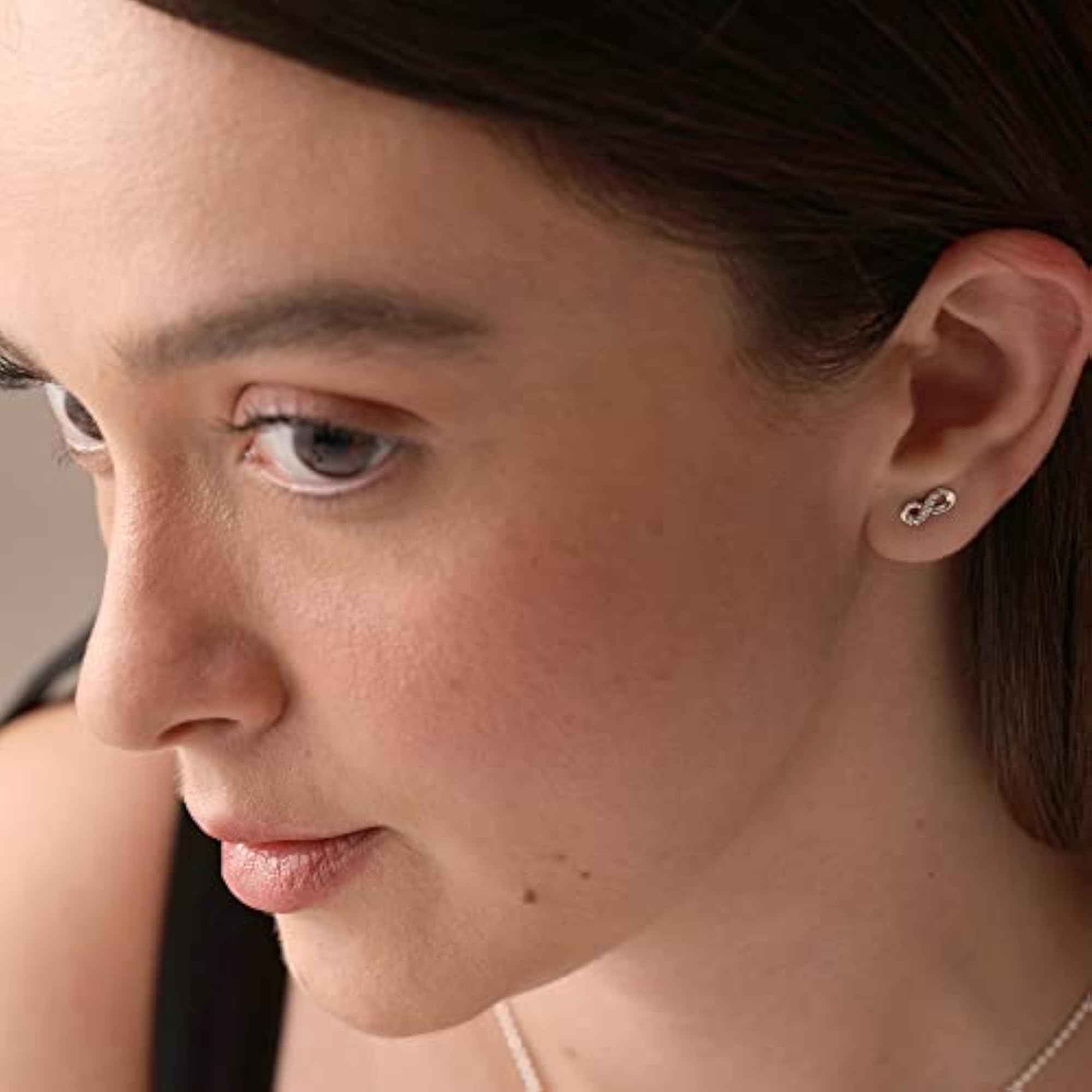 Women's 925 Sterling Silver CZ Infinity Micro Pave Small Stud Earrings