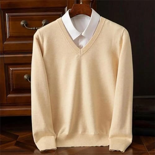 Mens Fall Winter Sweater V-Neck Patchwork Long Sleeves Slim Fit Warm Knitted Pullover2