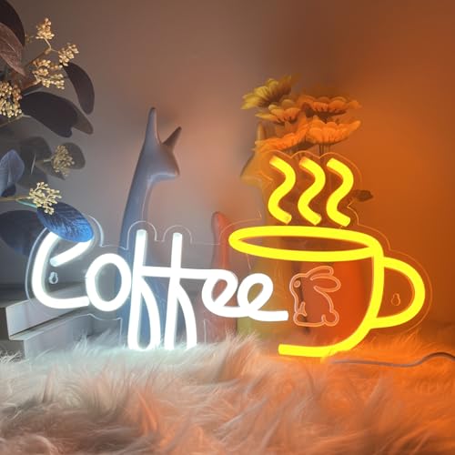 Image of Coffee Neon Sign, Bunny Rabbit Design for Home, Office, Bedroom, Living Room, Kitchen, Bar, Cafe, 16.05x9.02inches