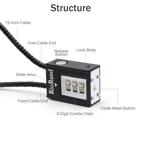 Image of RioRand 15 Inch Combination Gun Cable Lock 3-Digit Keyless Firearm Safety Lock for Pistols Revolver Rifle Shotgun BB Gun with Reset Screwdriver