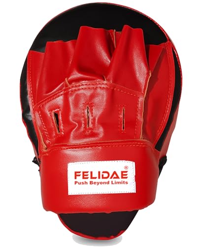 Image of FELIDAE Focus Pads for Boxing & MMA Training | Curved Punch Mitts for Kickboxing, Muay Thai & Martial Arts | Durable PU Leather Hand Target Pads for Punch Accuracy & Speed | Red Black (RED /Black)