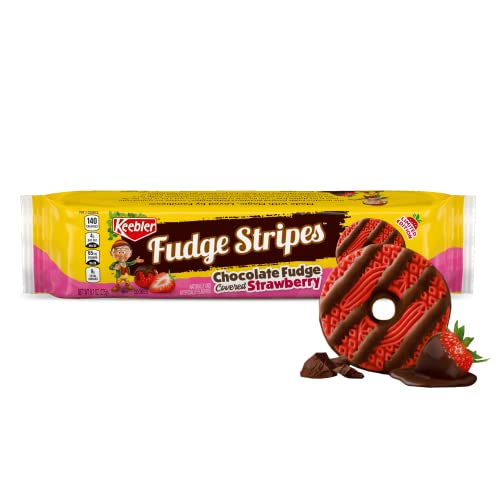 Keebler Fudge Stripes Chocolate Fudge Strawberry Valentine's Day Cookies | Strawberry Shortbread Chocolate Covered Cookies for Party Snacks and Office Snacks, 9.7oz