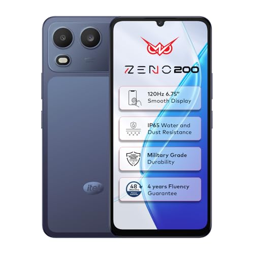 Image of Itel Zeno 200 (Nightly Blue, 4 GB RAM, 128 GB Storage) | 6.75 inch HD+ Display | 120 Hz Refresh Rate | IP65 Dust & Water Resistance | 13 MP Camera | 5000 mAh Battery | Charger in Box