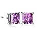 GULICX White Gold Tone 7mm Square CZ Amethyst Color Pierced Earrings Studs Purple Unisex