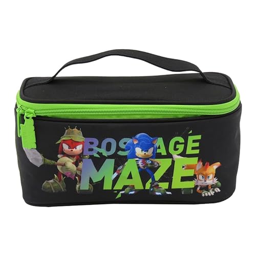 Sonic- Neceser, Bolsa de Aseo, Portatodo, Doble Cremallera, Color Verde, Producto Oficial (CyP Brands)