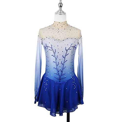 Vestido de patinação artística, elegante manga longa gradiente strass traje de competição de patinaç