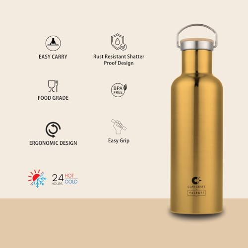 Image of CLAY CRAFT VACBOTT Melissa Double Walled|18 Hours Hot and 24 Hours Cold Water Bottle Vacuum Insulated Flask Bottle|1 Pcs, 860ml Bottle for Gym|Travelling|BPA-Free|BIS Certified|1Year Limited Warranty