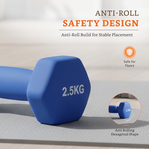 Image of Amazon Brand - Solimo Neoprene Dumbbell 2.5 kg, Set of 2 (Blue)