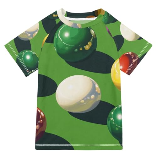 Boys Short Sleeve T-Shirts Billiard Green Ball Rashguard Kids Swim Shirts Sun UPF 50+