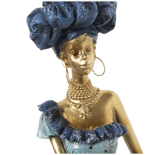 Statue africaine design bleu et doré 46cm, idée cadeau déco idéale