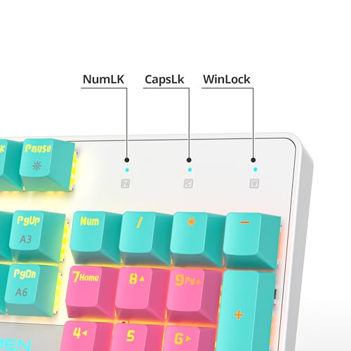 Image of surmen Full Size Pink Creamy Keyboard with Number Pad, 104 Keys RGB Wired Mechanical Gaming Keyboard Backlit with PBT Keycaps Linear Red Switch for Laptop Desktop PC Gamers(104 Miami)
