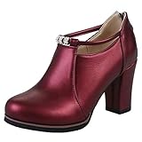  BeiaMina Damen Mode Blockabsatz Knöchel Stiefel Hohe Ferses Kurzschaft Stiefel Runde Zehen Stiefeletten Stiefel Reißverschluss Red Gr 37 Asiatisch