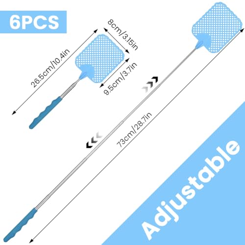 AYESY Fliegenklatsche, 6 Stück Manuelle Fliegenklatscher Ausziehbar Teleskopgriff aus Edelstahl Verstellbar von 26.5cm bis 73cm Robuste Fliegenklatschen für Drinnen und Draußen Mücken Fliegen (Bunt)