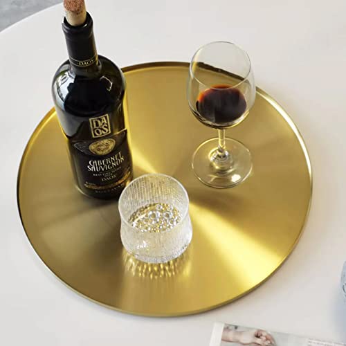 Freelove Round Gold Serving Platter, Metal Decorative Tray For Perfume Jewelry Comestic Coffee Cheese Candle Dish Plate, Vanity Counter Bathroom Table Organizer (Light Gold, 14 Inch) #TOP3