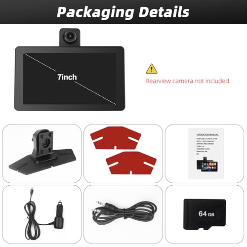 7" Car Play Screen for Car with Wireless Carplay and Android Auto - Portable Carplay screen with 1080P Dash Cam Front/64GB TF | FM transmitter/AUX | Plug & Play for most vehicles (7 inch) - Image 7